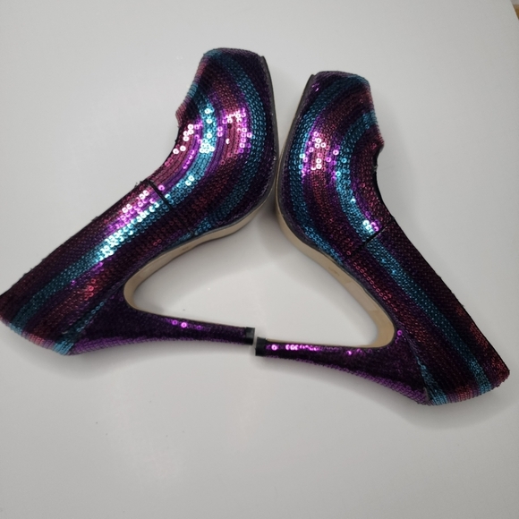 Iron Fist Red Blue & Purple Sequins Stiletto Platform High Heels Size 8 Barbie - Picture 7 of 9